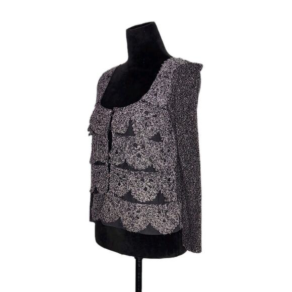 Free People Silk Blend Gray Knit Crochet Cardigan Size M Boho Fairy Whimsy - Picture 2 of 8